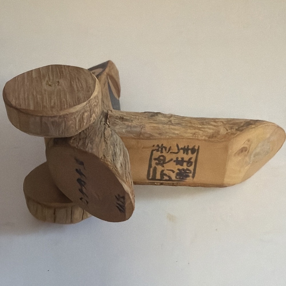 Kishima Japanese Wooden Click Clack Bird Toy on wheels signed Japan Folk Art - Picture 16 of 16